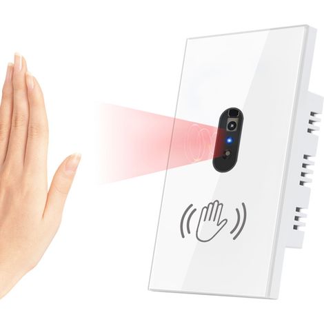 Interrupteur mural intelligent — 90-250 V, 50/60 Hz, 10 A — Détection par mouvement de la main, panneau en verre sans contact, interrupteur à capteur infrarouge (Blanc) (1/5)