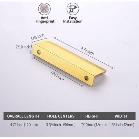 NALOOKAMIC  Lot de 10 poignées de meuble invisibles, couleur or, entraxe 96 mm, pour meuble, porte, entraxe