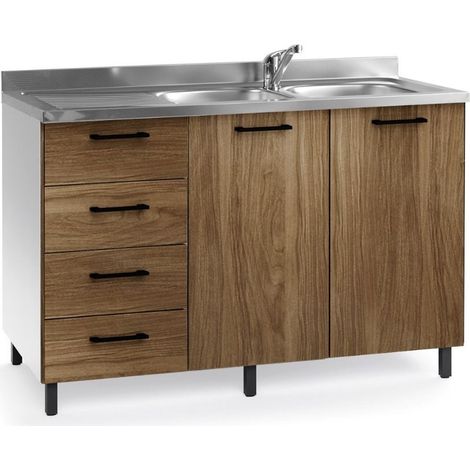 Sottolavello con cassetti e lavello 120 cm noce naturale sinistro (1/3)