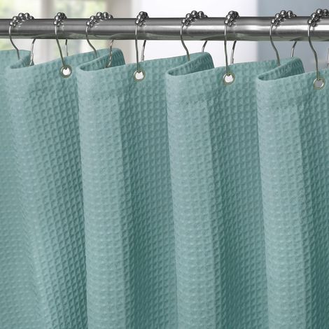 Rideau de Douche Motif Gaufre avec Anneaux en Métal Imperméable Anti-Moisissures Polyester Tissu Rideau Salle de Bain Lourd pour Baignoire Cabine de Douche - 275x182CM (Turquoise) (1/5)