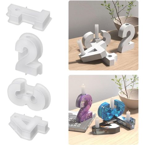 Moule en silicone et bougeoir pour bougeoir en forme de chiffre, moule en silicone, moule de bougeoir pour bougeoir plateau (1-4) (1/5)