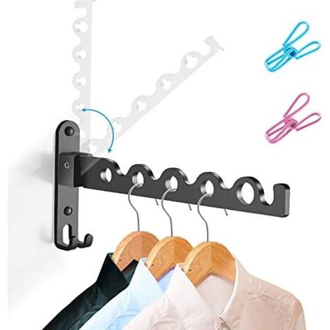 LIVEHITOP Wand Kleiderständer Klappbar, Kleiderbügel Haken Garderobenhaken Aluminium für Waschküche Badezimmer Badezimmer Balkon (Schwarz, 1) (1/5)