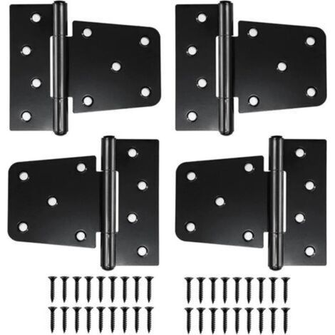 Lot de 4 charnières de porte robustes, charnières plates pour abris de jardin, granges et clôtures en bois (vis incluses) (noir)