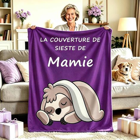 Cadeau Fete des Grand Mere - Cadeau Anniversaire Femme - Violet Plaid Couverture Polaire Personnalisé, Idée Cadeau pour Mamie, Maman, Sœur et Amoureux des Animaux, 50'' x 60'' (1/5)