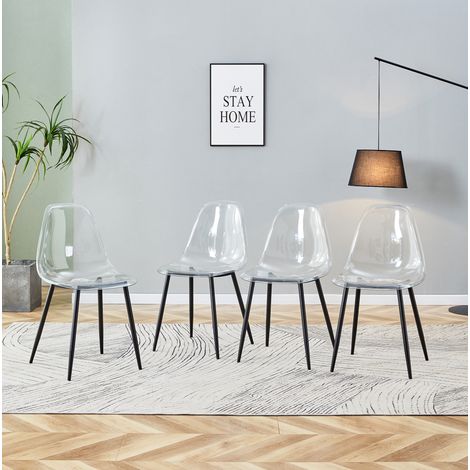 Esszimmerstuhl 4er-Set transparent mit Metallbeinen OKMYHOME (1/5)
