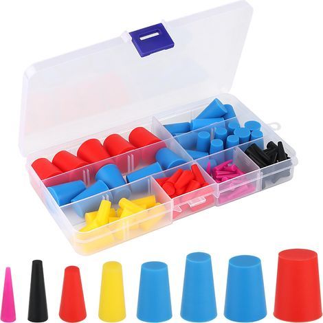 100 Pièces Bouchon Conique en Caoutchouc de Silicone, 8 Tailles Bouchons en Caoutchouc Plein, Bouchon en Caoutchouc Solide pour Masquer Les Trous Pendant Le Revêtement par Poudre (1/5)
