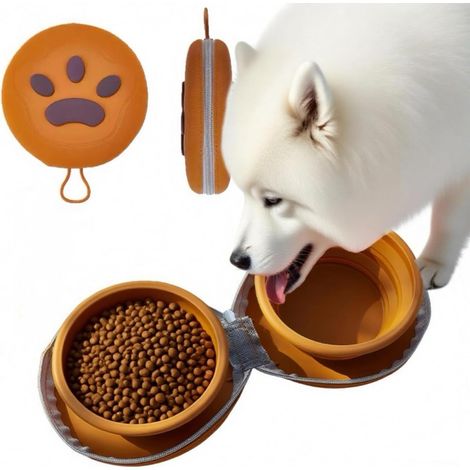 Filiyano-Gamelle portable en silicone pour animaux de compagnie, double bol pour l'eau et la nourriture, idéale pour une utilisation en extérieur (1/5)