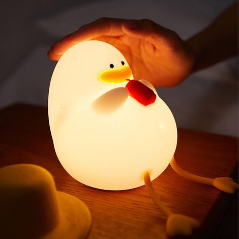Filiyano – Lampe de chevet canard avec capuchon, lampe rechargeable pour enfants, adorable lampe canard en silicone souple, 3 niveaux de luminosité (1/5)