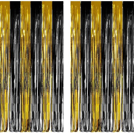 Rideau Anniversaire Noir Doré Serpentins Rideau Métallique Frange Decoration Fond de Photo de Fête pour Hollywood Soirée Cinéma (1/5)