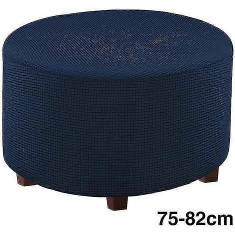 Housse de protection pour repose-pieds rond, amovible, unie, pour salon uniquement. Housse de chaise bleu marine. (1/4)