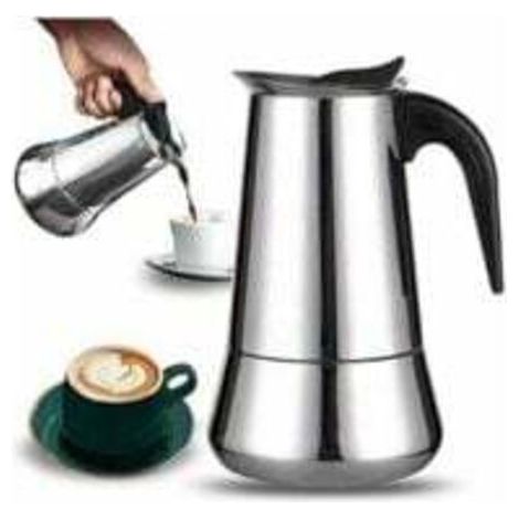 Cafetière italienne 12 tasses en acier inoxydable – Compatible tous feux – Café intense et riche en arôme – 25 cm x 12,5 cm (1/5)