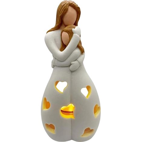 Décoration de support, statue mère fille, bougeoir en résine, cadeau de décoration d'intérieur, décoration de salon, idée de décoration de chambre, décoration de fête des mères, bougeoir LED (1/5)
