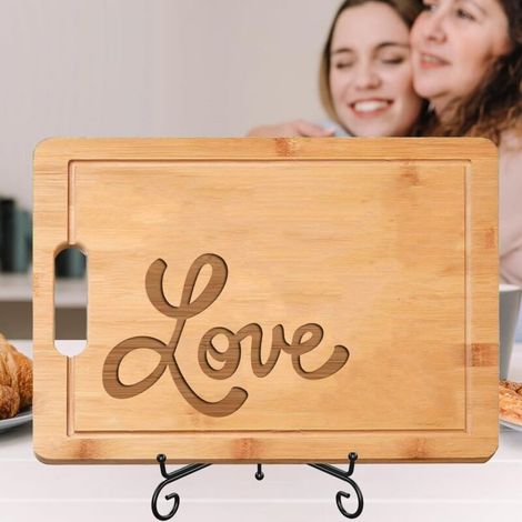Planche bambou "LOVE" – Message romantique gravé, cadeau couple (1/5)