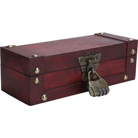 Boîte De Rangement Bois Synthétique - 21,5 x 8 x 7 cm - Style Rétro Avec Serrure À Code - Pour Bijoux Épingles Colliers Bracelets - 1 Pièce (1/5)