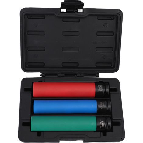 Ortviai Douilles à douille longues 1/2" en acier CrMo – 17 mm, 19 mm, 21 mm – Lot de 3 pièces – 150 mm (1/5)