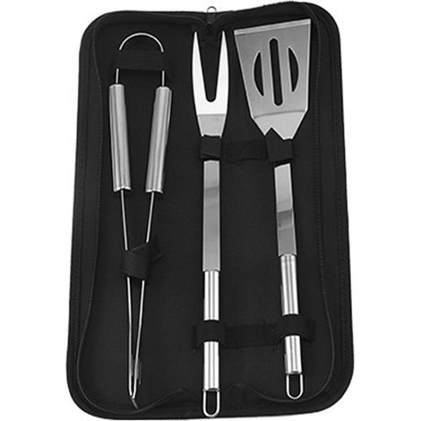 Stainless steel BBQ utensil set with storage pouch for camping and grilling - AquaForge (1/4)