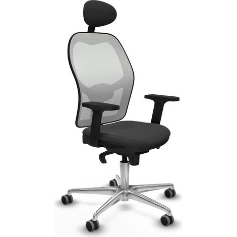 Jorquera sincro malla blanca similpiel gris oscuro brazos 2D base aluminio cabecero fijo ruedas 65mm engomada (1/5)