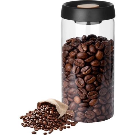 Boîte à café – bocaux de conservation – Bocal de conservation – Bocal hermétique – 1600 ml – Idéal pour les noix, le thé et les fruits secs – Verre – Noir (1/5)