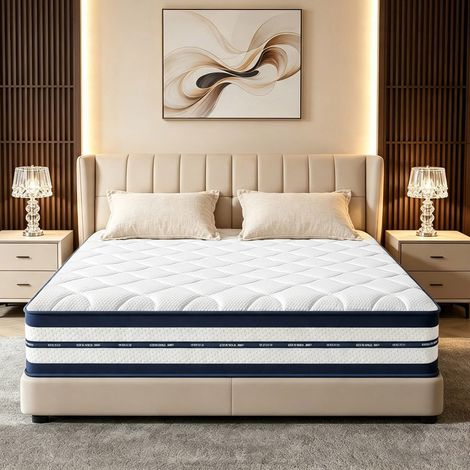 Matelas 140x200 cm Très épais 26 cm YIDATONG fermeté moyenne Matelas hybride à mémoire de forme 7 zones de confort en Ressort-indépendant adaptative