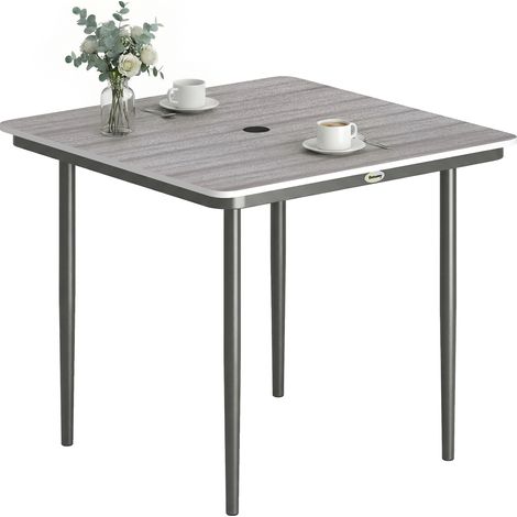 Rechteckiger Gartentisch für 4 Personen mit Schirmloch, Maße 85 x 85 x 72,5 cm, graue Farbe, ideal für Mahlzeiten im Freien