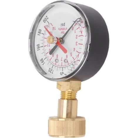 Wasserdruckmesser, Aluminiumlegierung, Eisen, 0 bis 200 Psi, universeller Wasserdruckprüfer mit 3/4"-Innengewinde für Schlauchanschluss (1/4)
