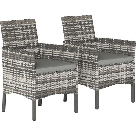 2X Chaises de Jardin avec Coussins Fauteuils de Patio Chaises de Salle à Manger d'Extérieur Fauteuils de Terrasse Résine Tressée Gris (1/5)
