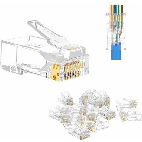 Lot de 100 RJ45 8P8C CAT6 CAT5E Connecteur de Passe à Travers Ethernet Modulaire Plug 50u Plaqué (1/5)