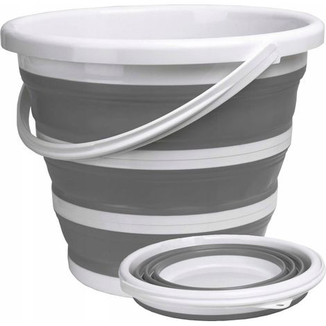 Secchio pieghevole Asmar da 32 cm, bianco e grigio, 10 litri, compatto. (1/5)