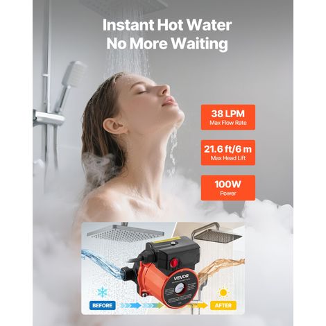 Pompe de recirculation d'eau chaude, 38 L/min, système de pompe de circulation instantanée, contrôle à 3 vitesses, 100 W, CA 220-24… (1/5)