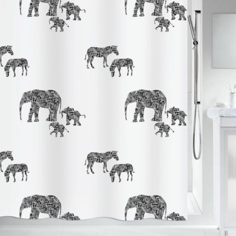 Rideau de douche Polyester SERENGETI 180x200cm Noir & Blanc Spirella