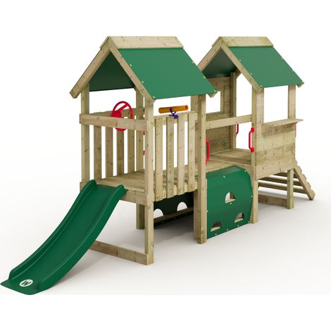 Wickey – Aire de jeux en bois pour enfants – Toboggan 120 cm – Tunnel de jeu – Échelle d'escalade – Résistant aux intempéries