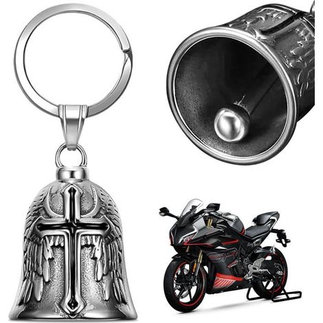 Cloche de moto porte-bonheur, crochet de cloche de moto, chromé, pour accessoires de moto ou porte-clés (1/5)
