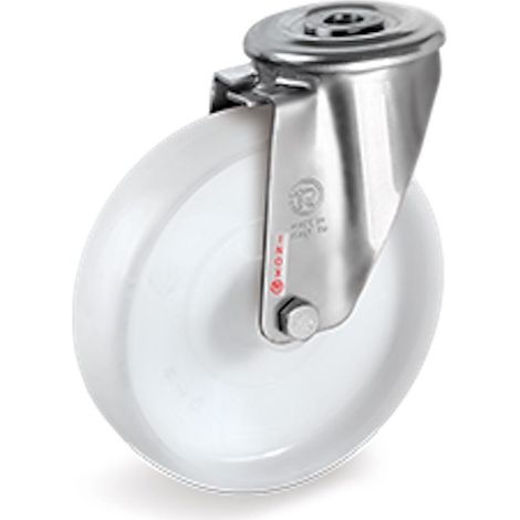 Roulette à oeil INOX pivotante diamètre 80 mm roue polyamide blanc - 100 Kg (1/2)