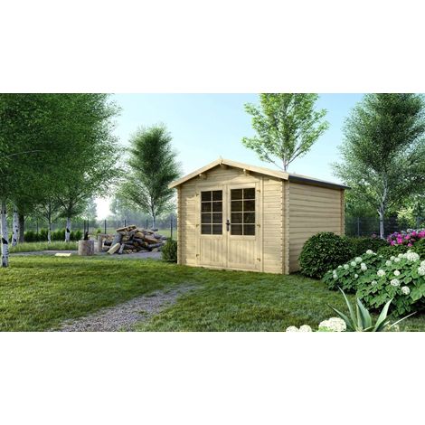 Altanka – Abri de jardin bois 9m² – Dimensions 3x3m – Épaisseur 28mm – Type sapin – Toit à deux pentes – Double porte vitrée (1/9)