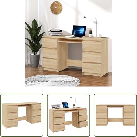 vidaXL Schreibtisch mit Schubladen - Schreibtisch Sonoma-Eiche 140x50x77 cm Holzwerkstoff (1/5)
