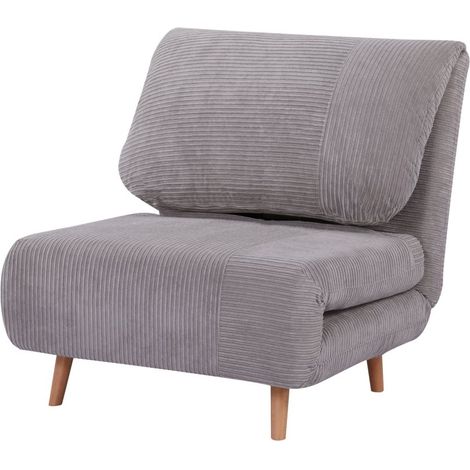 Fauteuil-lit 2-en-1 servant de lit d’appoint, appui-tête réglable, finition aspect velours côtelé, dimensions 82 × 87 × 89 cm, couleur gris (1/5)
