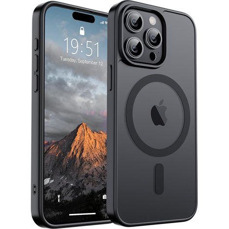 Le magnétisme convient à la coque de téléphone portable iPhone 15 Pro Max (anti-chute de qualité militaire), noire mate translucide antichoc. (1/5)