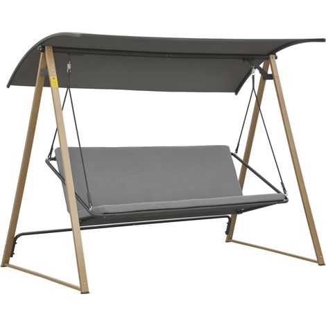 Balancelle jardin 3 places en acier gris contemporain 224x133x173 cm, auvent ajustable pour terrasse et extérieur. (1/5)
