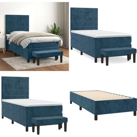 Boxspringbett mit Matratze Dunkelblau 90x200 cm Samt - Samtbett - Boxspringbett - Doppelbett - Bettenrahmen - Nachttisch - Home & Living (1/5)