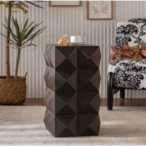 Mesa auxiliar vintage con relieve madera marrón OKMYHOME (1/5)