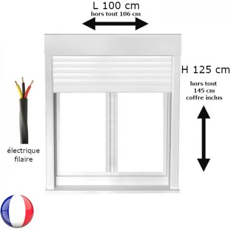 Fenêtre PVC 2 vantaux oscillo-battant avec volet roulant électrique H 125 x L 100 cm pour pose en neuf