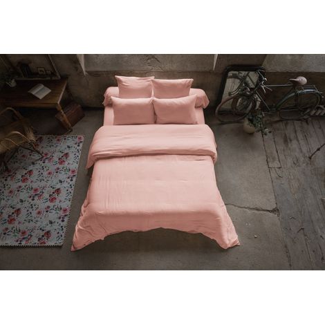 Housse de couette 260 x 240 cm – Double gaze de coton – Collection Gaïa – Coloris Rose Pêche