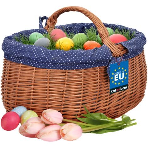 Panier en Osier - Avec Anse - 47x31x32 cm - Marron - Panier Champignon - de Récolte - avec Doublure en Tissu Bleu - Alimentaire-NANOTEH (1/5)