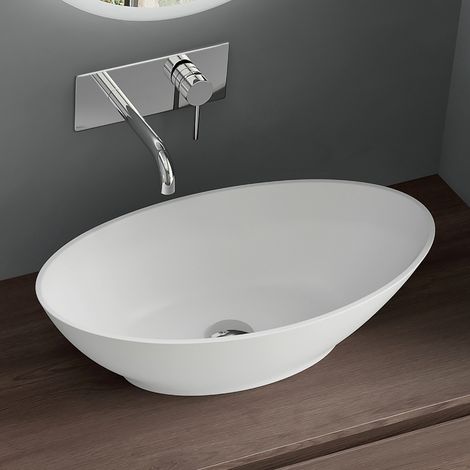 Mai & Mai Vasque à Poser Blanc Mat Ovale Lavabo Salle de Bain Évier Lave Mains sans trop-Plein Colossum807 (1/5)