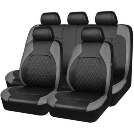 Lot de 9 housses de siège de voiture universelles en cuir synthétique, accessoires pour intérieur de voiture, véhicule SUV, auto -Gris (1/5)