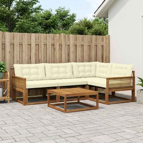 vidaXL Outdoor Sofa Set with Cushion 5 pcs Natural and Cream