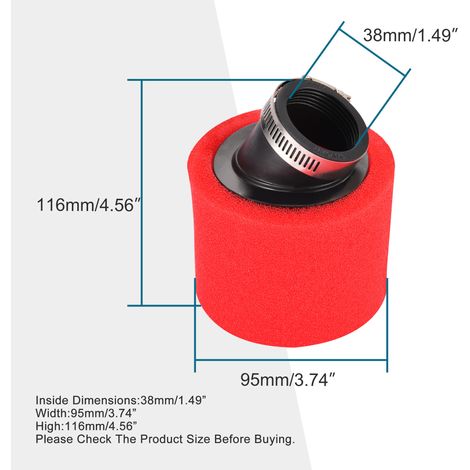 Sponge air filter, compatible with off-road motorcycles and ATVs, red: 38mm bend. (1/4)