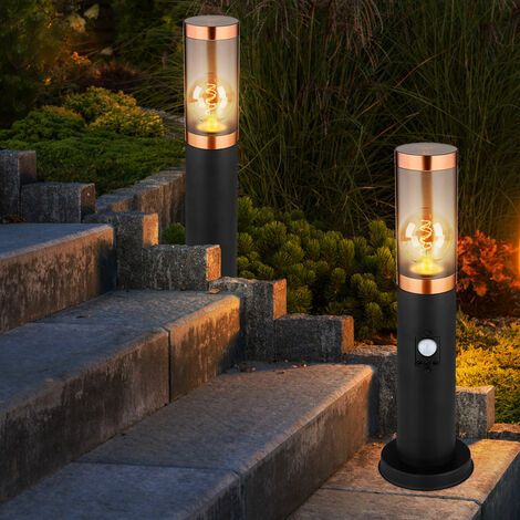 Lampadaire lampadaire éclairage extérieur cuivre fumé extérieur avec détecteur de mouvement lampadaire de jardin, plastique inox, 1x E27, DxH 7,6x45 cm, lot de 2 (1/5)
