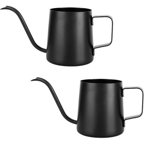 Lot de 2 mini arrosoirs noirs de 250 ml - En acier inoxydable - Long bec - Arrosoir de jardin pour plantes d'intérieur et plantes grasses (1/5)