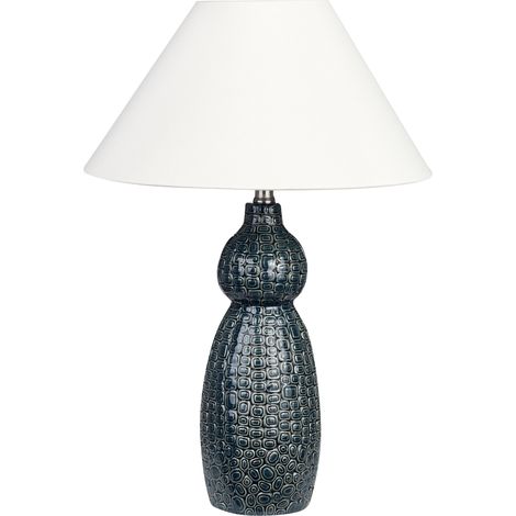 Lámpara de mesa de cerámica azul oscuro blanco crema 60 cm pantalla tela Matina (1/5)